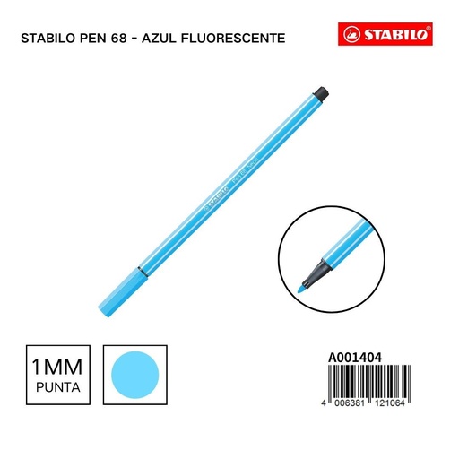 [A001404] Stabilo Pen 68 rotulador acuarelable azul fluorescente para escritura