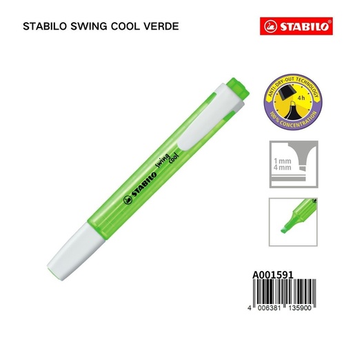 [A001591] Marcador fluorescente STABILO verde 1/4MM - Material escolar