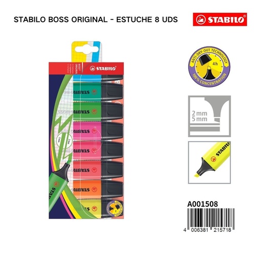 [A001508] Set de 8 marcadores de texto STABILO BOSS ORIGINAL - Marcadores de colores
