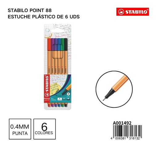 [A001492] Set de 6 rotuladores STABILO point 88 0,4mm - Artículos de escritura