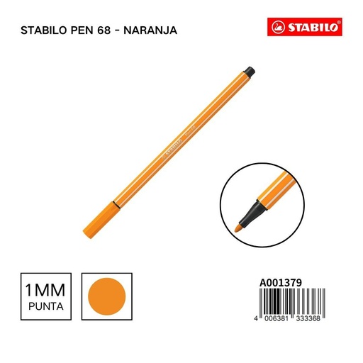 [A001379] Rotulador STABILO 68 1mm naranja - Materiales escolares
