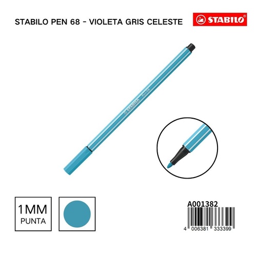 [A001382] Stabilo Pen 68 acuarela 1mm azul claro para dibujo