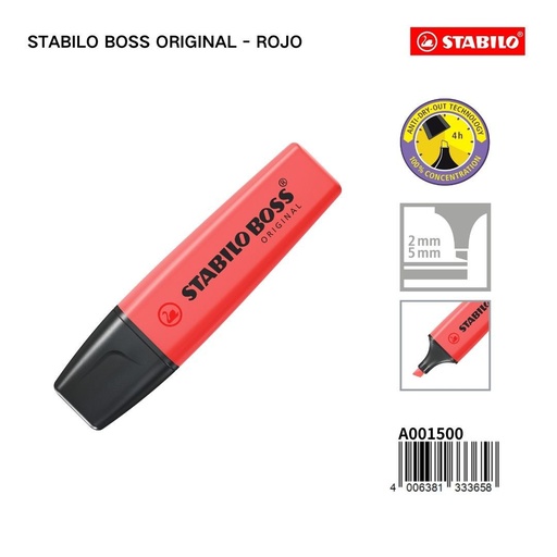 [A001500] Subrayador STABILO de 2/5mm color rojo - Papelería