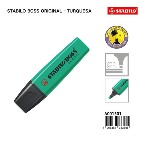[A001501] Subrayador STABILO de 2/5mm color turquesa - Papelería
