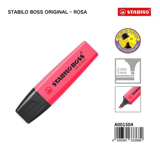 [A001504] Subrayador STABILO de 2/5mm color rosa - Papelería