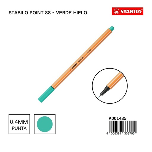[A001435] Bolígrafo delgado STABILO point 88 verde hielo - Papelería tropical