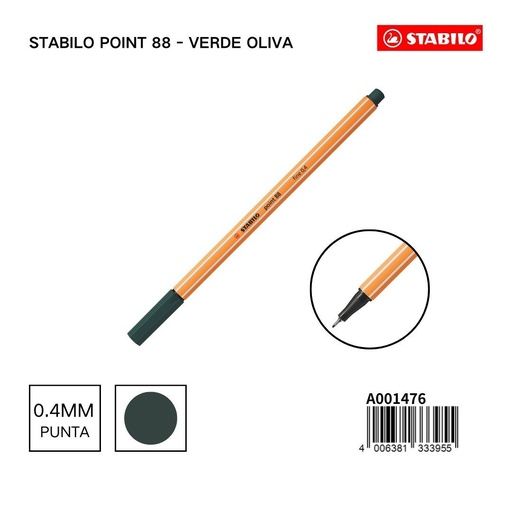 [A001476] Bolígrafo delgado STABILO point 88 verde oliva - Utensilios de escritura