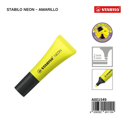 [A001549] Rotulador Stabilo Neon 2/5mm amarillo para resaltar texto