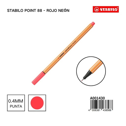 [STB438568] Bolígrafo Stabilo point 88 0.4mm rojo neón