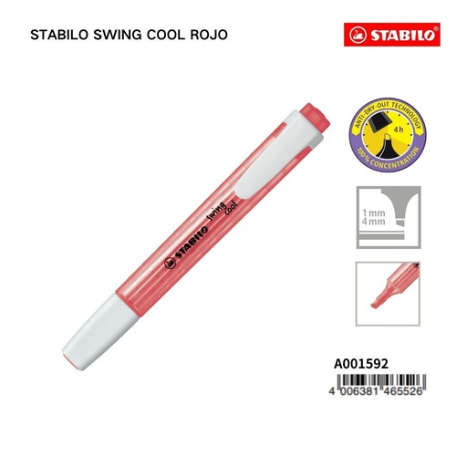 [A001592] Marcador fluorescente STABILO rojo 1/4MM - Material escolar