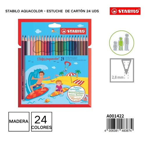 [A001422] Estuche de lápices de colores acuarelables Stabilo 24 uds, material de dibujo