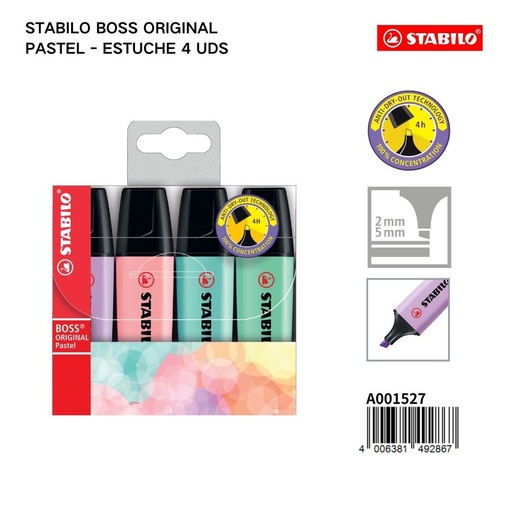 [A001527] Estuche 4 rotuladores Stabilo Boss Original pastel para escritura