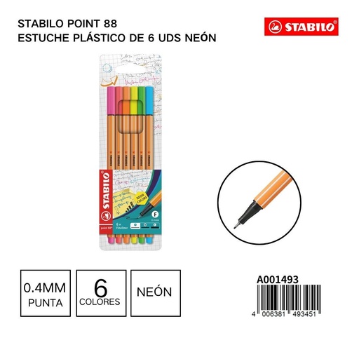 [A001493] Set de 6 rotuladores fluorescentes STABILO point 88 0,4mm - Artículos de escritura