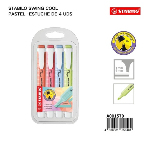 [STB559461] Estuche de 4 rotuladores Stabilo pastel 1/4mm para escritura y subrayado