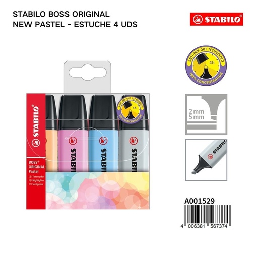 [A001529] Marcadores fluorescentes STABILO BOSS ORIGINAL nuevo pastel (4 colores) - Estuches de marcadores