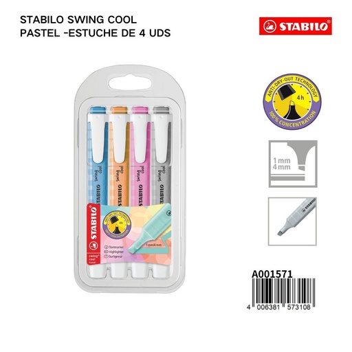 [A001571] Stabilo pastel marcadores 1/4mm 4 colores para subrayar