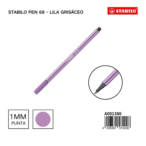 [A001386] Rotulador STABILO 68 1mm lila grisáceo - Materiales escolares