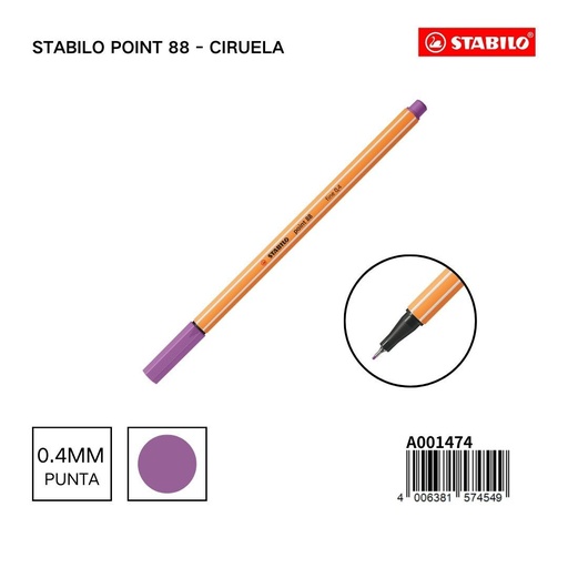 [A001474] Rotulador estabilo 88 de punta fina 0.4mm color ciruela - Marca de papelería