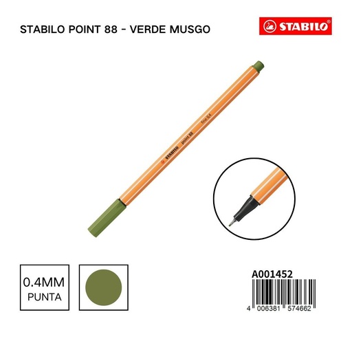 [A001452] Bolígrafo delgado STABILO point 88 verde musgo - Herramientas de escritura
