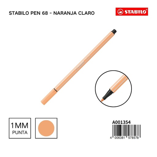 [A001354] Rotulador acuarelable Stabilo Pen 68 1mm color naranja claro para dibujo
