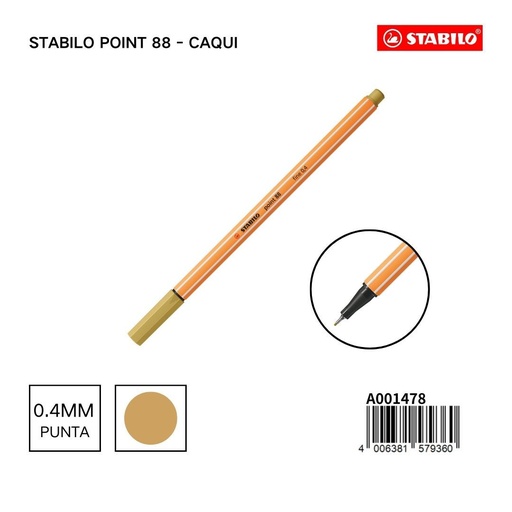 [A001478] Bolígrafo delgado STABILO point 88 caqui - Papelería versátil