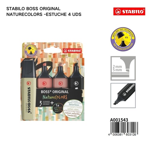 [A001543] Set de 4 marcadores Stabilo Boss Nature Colors - Material escolar de calidad