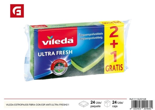 [111620168] Vileda estropajos fibra con esponja anti-ultra fresh 2+1 para limpieza