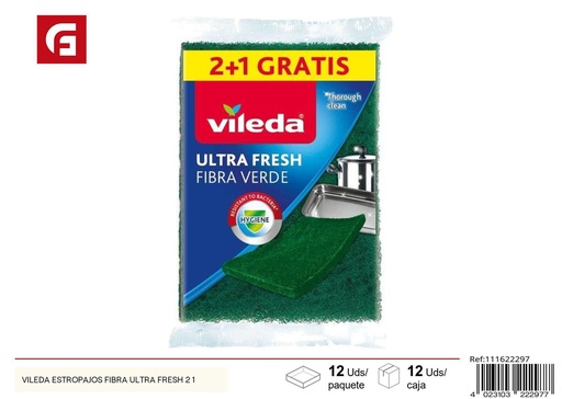 [111622297] Estropajos Vileda fibra ultra fresh 2+1 para limpieza