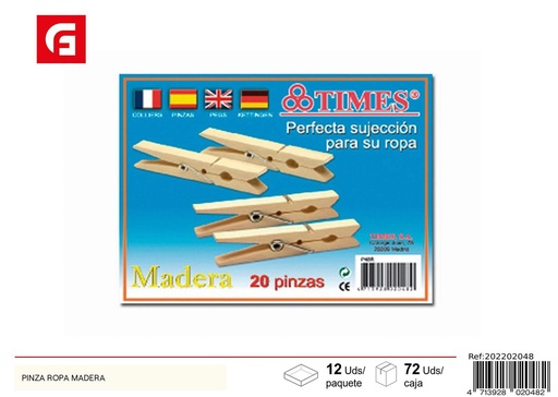[202202048] Pinzas de ropa de madera 20 unidades - Artículos de limpieza y colgado