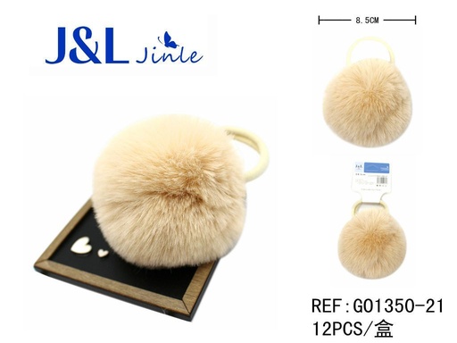 [GO1350-21] Goma para cabello con pompón 8.5cm beige