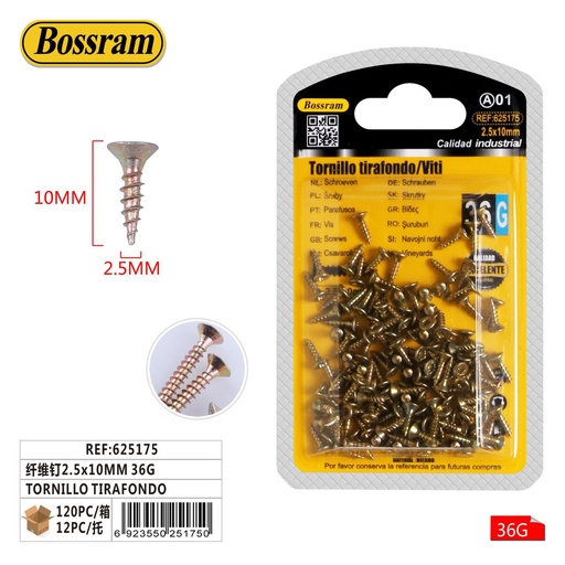 [625175] Tornillos tirafondo 36g 2.5x10mm para fijación