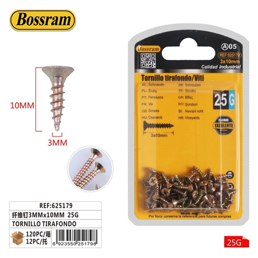 [625179] Tornillo tirafondo de fibra 3mmx10mm 25g para fijación