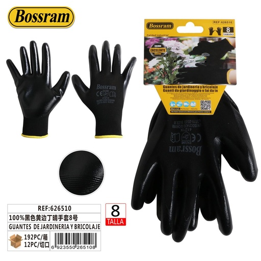 [626510] Guantes de jardinería y bricolaje 100% negros con borde amarillo para protección