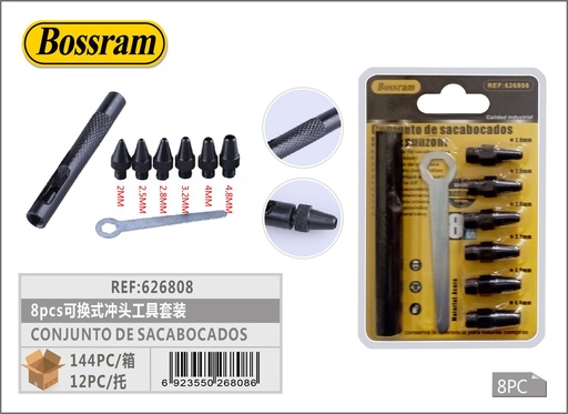 [626808] Conjunto de sacabocados 8pcs (2mm/2.5mm/2.8mm/3.2mm/4mm/4.8mm) para manualidades