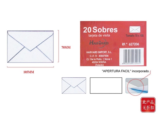 [627206] Sobres europeos 105x70 mm pack de 20