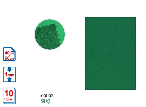 [628195] Papel de fieltro verde oscuro 40x60x1mm para manualidades