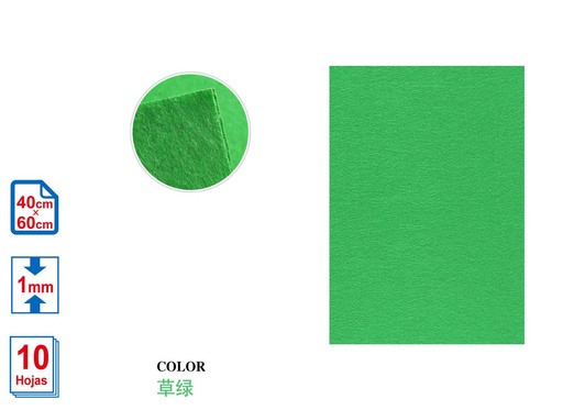 [628196] Papel fieltro verde 40x60x1mm para manualidades