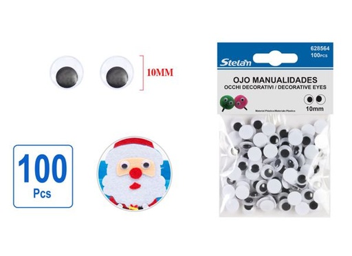 [628564] Ojos de manualidades 10mm 100pcs negros para decoración