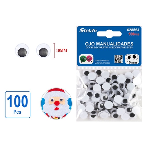 [628564] Ojos de manualidades 10mm 100pcs negros para decoración