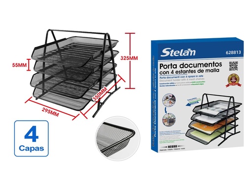 [628813] Porta papeles de 4 estantes negro para organización de oficina