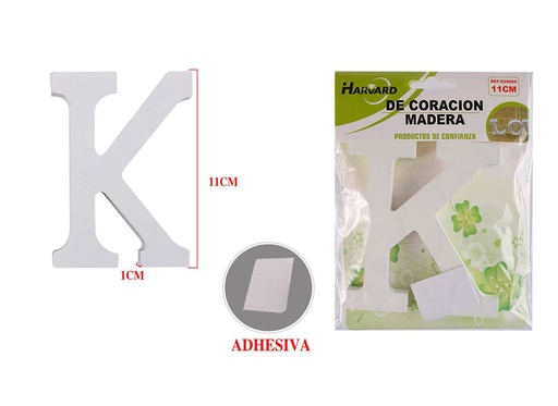 [629669] Letra decorativa de madera blanca "K" 11cm para manualidades