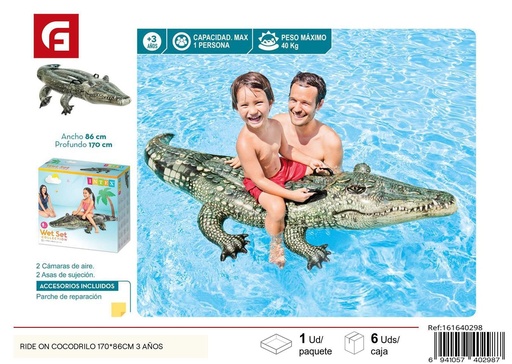 [161640298] Colchón hinchable Ride On cocodrilo 170x86cm +3 años para piscina