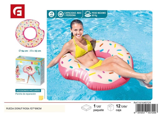 [161640729] Rueda donut rosa inflable 107*99cm para piscina