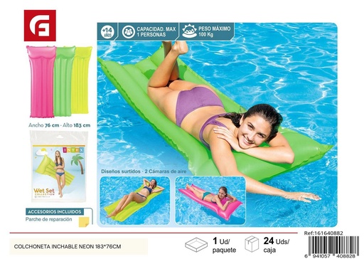 [161640882] Colchoneta inflable neón 183*76cm para piscina y playa