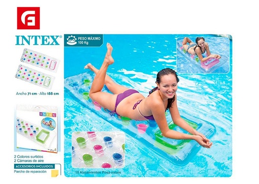 [161640889] Colchoneta inflable 18 vasos transparentes para piscina