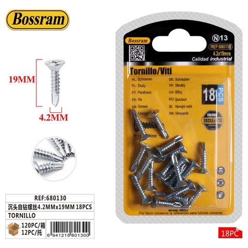 [680130] Tornillos autorroscantes 4.2mm x 19mm pack 18