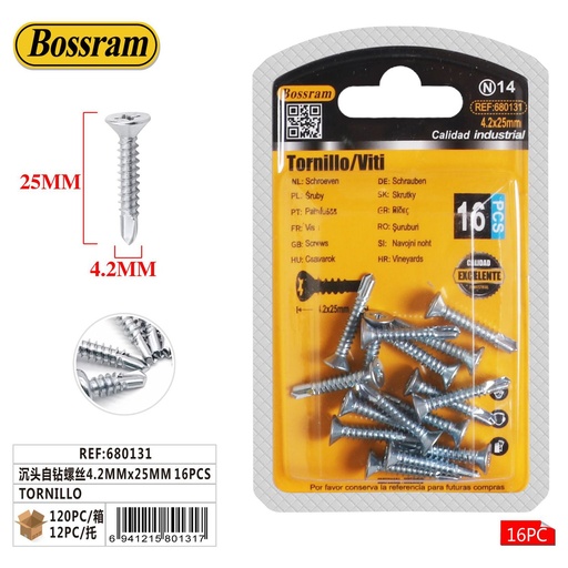 [680131] Tornillos autorroscantes 4.2mmx25mm 16pcs