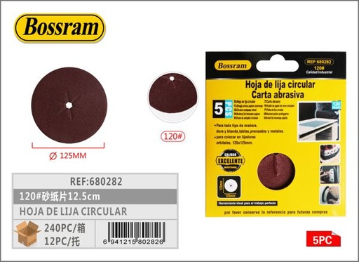 [680282] Hoja de lija circular 125mm grano 120 5pcs para lijado y bricolaje