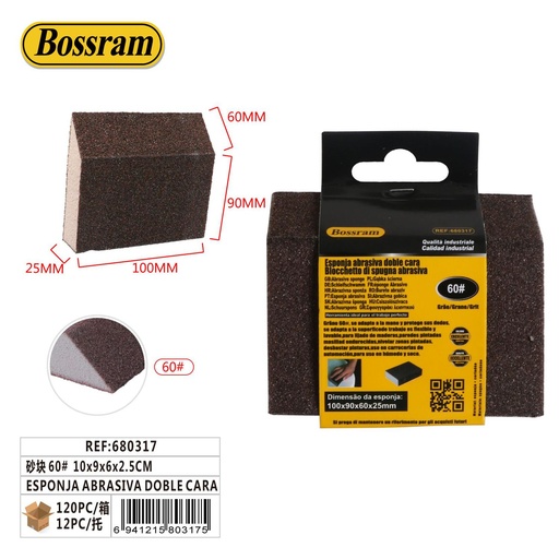 [680317] Esponja abrasiva doble cara 60# 10x9x6x2.5cm para lijado