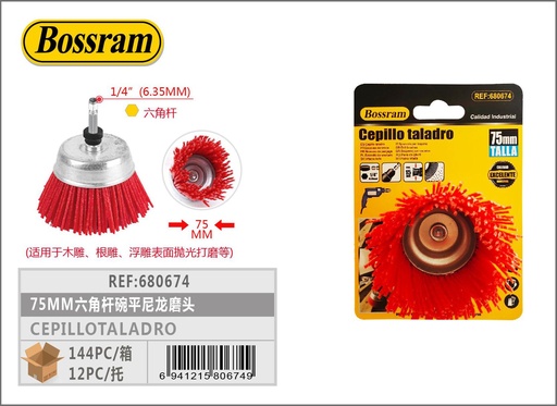 [680674] Cepillo para taladro nylon 75mm para limpieza